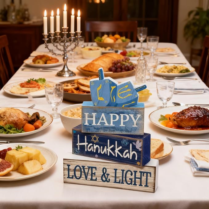 Lineshading 4 Pcs Hanukkah Table Decorations Chanukah Tiered Tray Decor Dreidel - Image 9