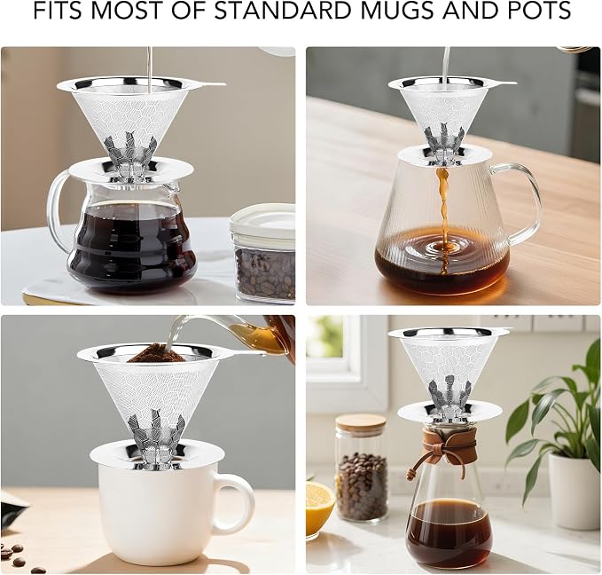 Pour Over Coffee Maker, Single Cup | Reusable Metal Coffee Filter, Stainless - Image 4