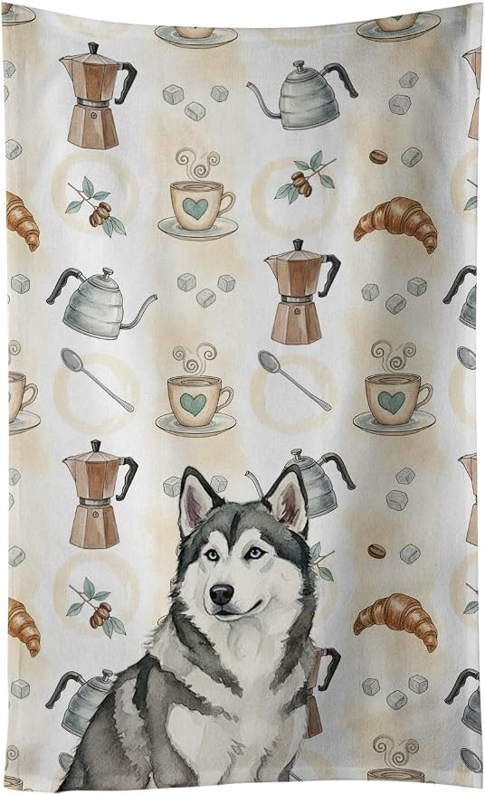 Caroline's Treasures Gray and White Alaskan Malamute Coffee Bar Kitchen Towel by CarolinesTreasures