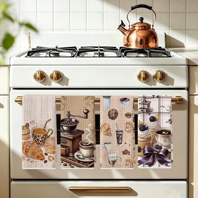 Hanamiya Na 4 Pcs Vintage Coffee Kitchen Towels 14x24 Inch, Housewarming Gifts - Image 5