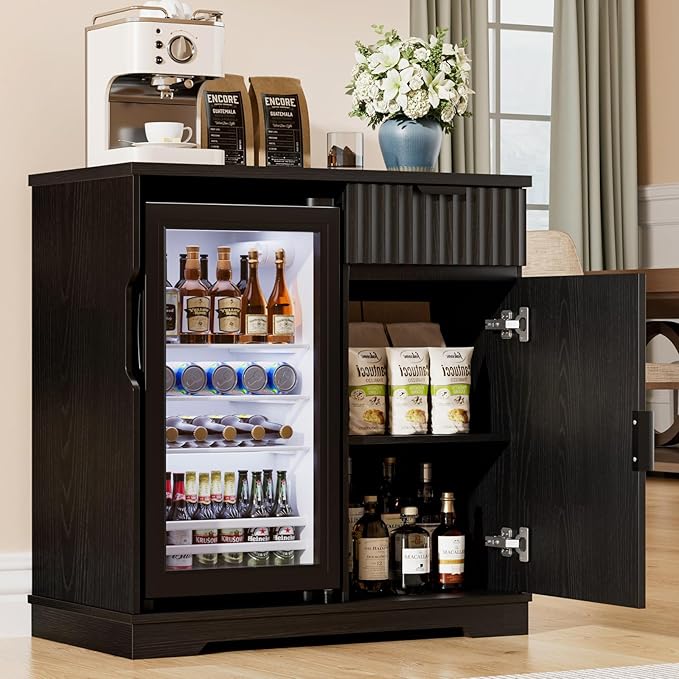 Mini Fridge Cabinet, Fluted Coffee Bar Cabinet - Image 3