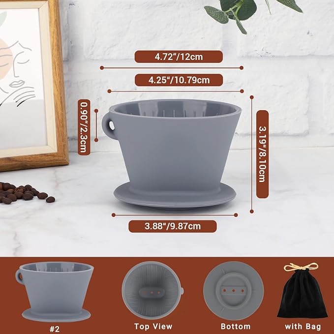 Segarty Silicone Coffee Dripper, Size NO.2 Reusable Cone Drip Filter Holder - Image 2