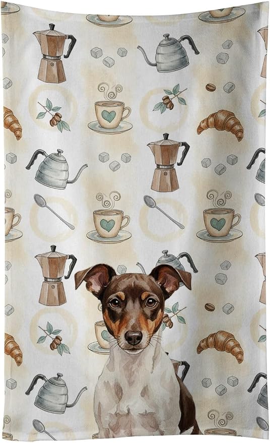 Caroline's Treasures Chocolate and White Rat Terrier Coffee Bar Kitchen Towel by CarolinesTreasures