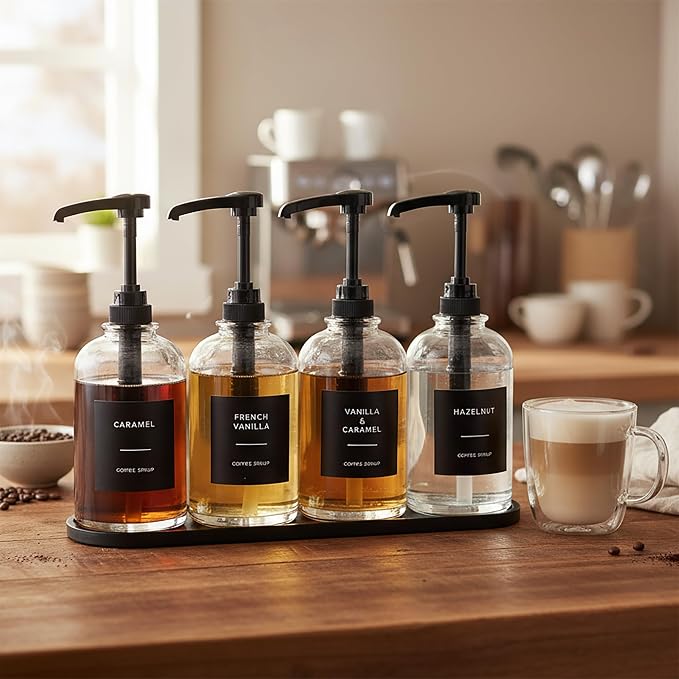 Coffee Syrup Dispenser for Coffee Bar, Glass Syrup Bottle - Image 7