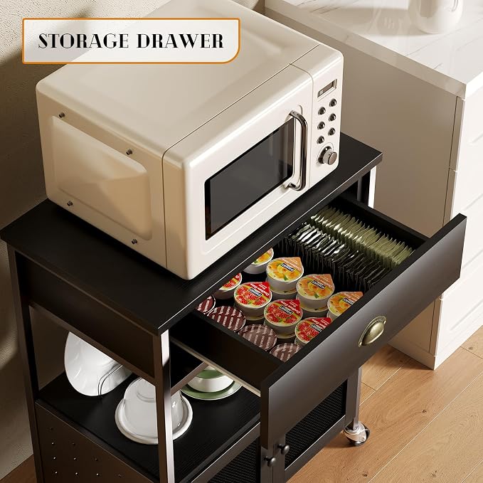 Catrimown Coffee Bar Cart Cabinet, 3 Tier Coffee Station Table on Wheels - Image 5