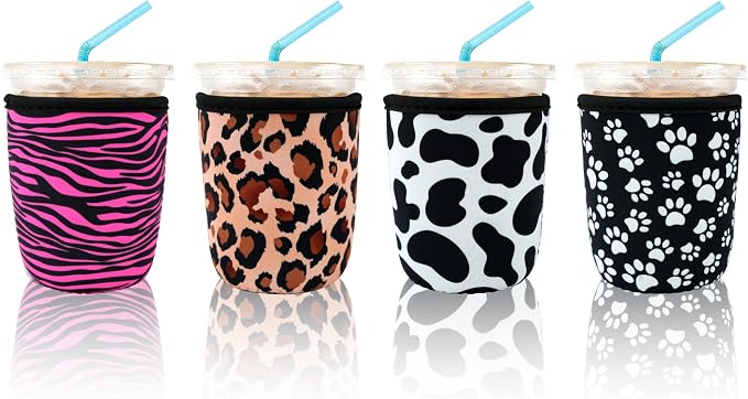 4 Pack Iced Coffee Sleeve, reusable Neoprene Cup Sleeves Suitable by KJQJLY