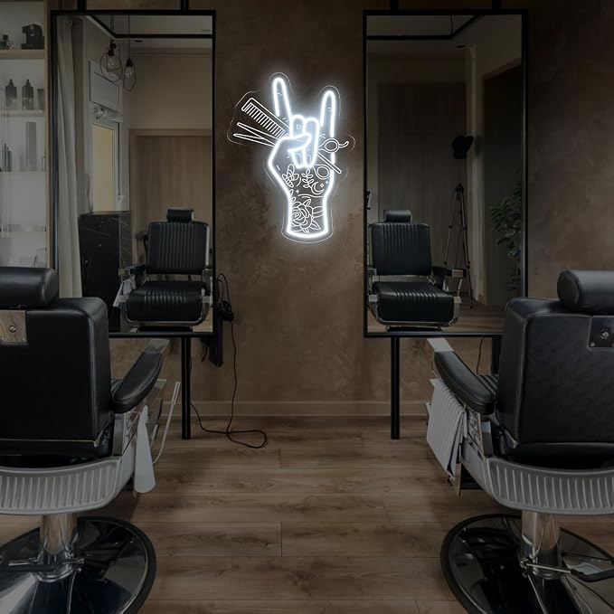 Stylish Hand Holding Scissors and Comb Peace Neon Sign, Hair studio Led - Image 5