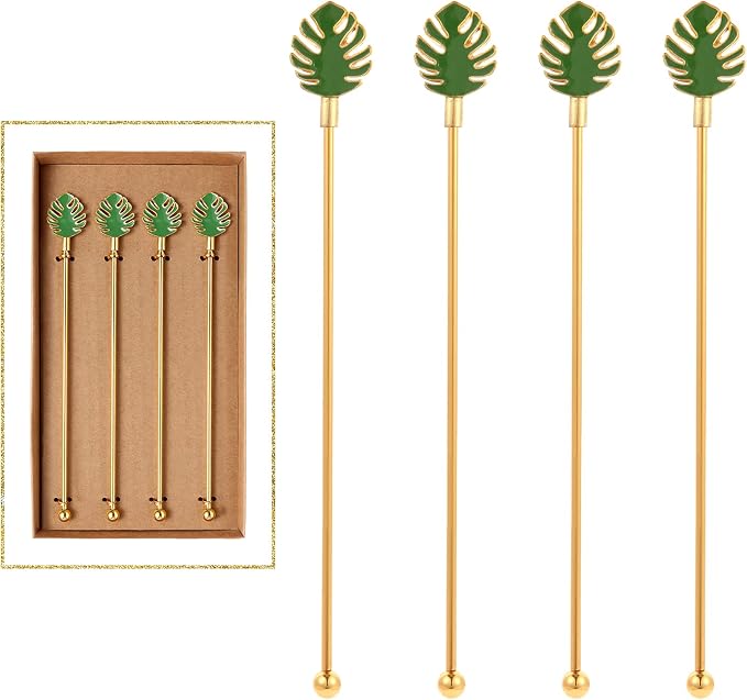 Palm leaf Drink Stirrer Sticks Stainless Steel Coffee Beverage Stirrers，Set of by GaryVault
