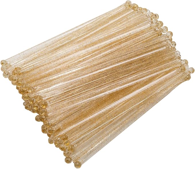 100 Pcs Gold Glitter Stirrers 7 Inch Disposable Round Top Crystal Swizzle by Unknown