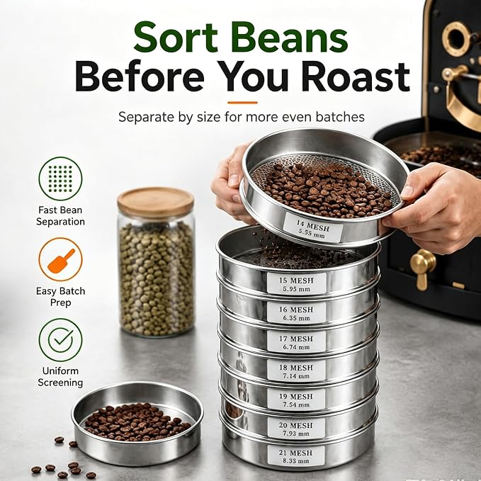 Coffee Bean Grading Sieve Set, Coffee Green Bean Stainless Steel Screen - Image 6