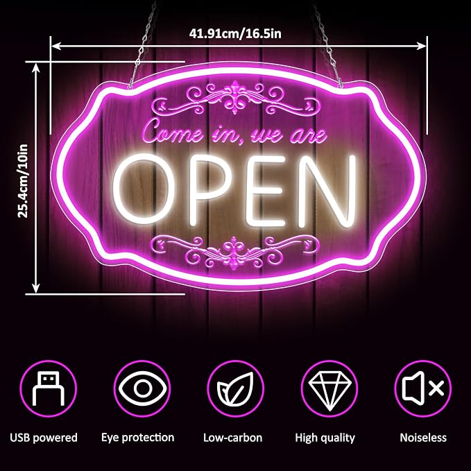 LED Neon Open Sign for Business, 16.5x10'' Come in We’re Open Sign, Wall Decor - Image 4
