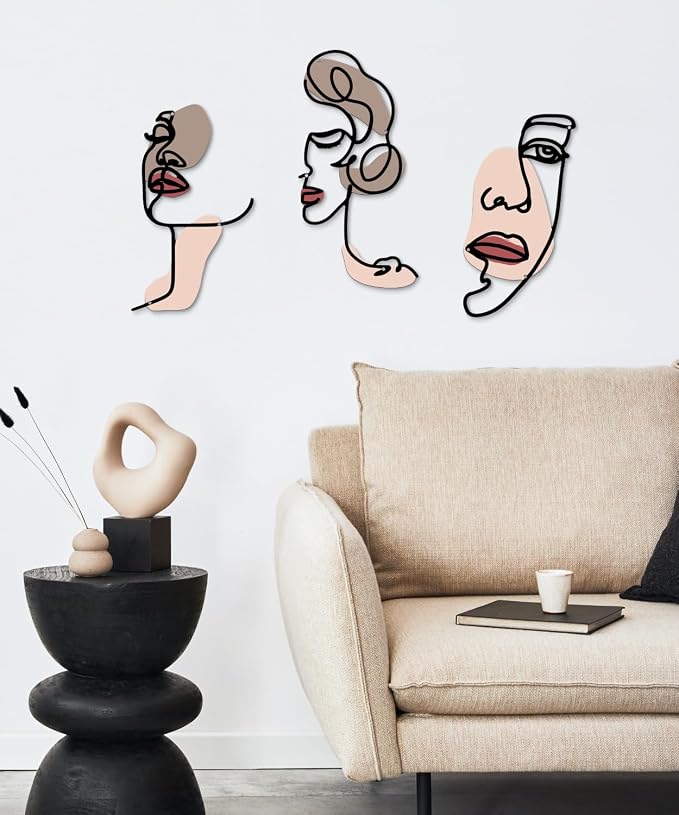 Putuo Decor Abstract Face Metal Wall Art Set of 3, Modern Line Art Wall Decor - Image 4