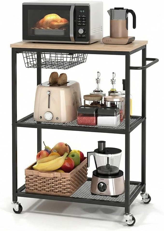 Rolling Kitchen Microwave Cart, 3 Tier Microwave Table Stand by GarveeHome