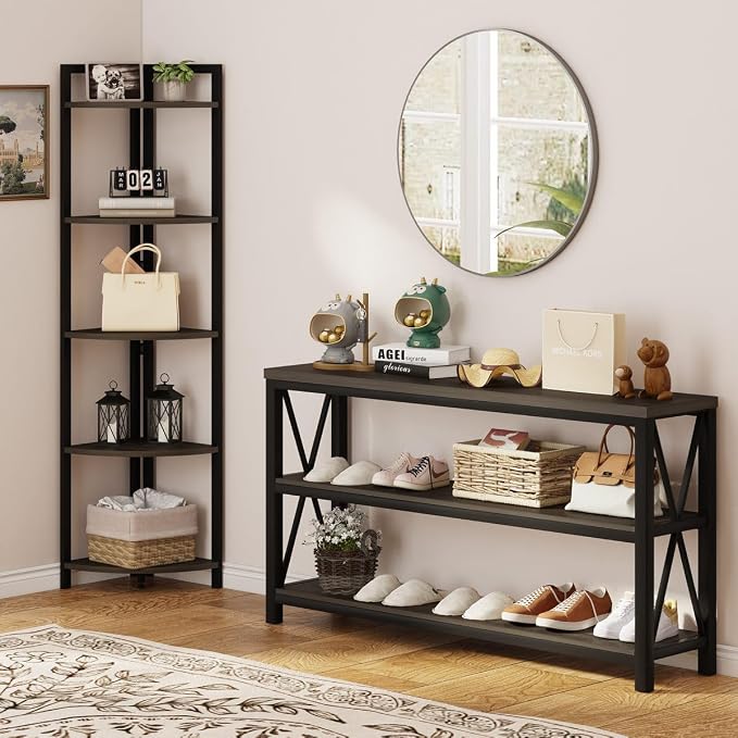 FATORRI Rustic Tall Corner Shelf, 5 Tier Industrial Corner Bookshelf - Image 5