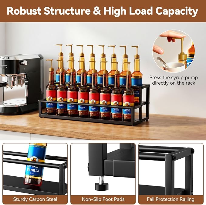 Nuovoware Expandable Coffee Syrup Organizer, 2-Tier Syrup Rack Holds 10-16 - Image 3