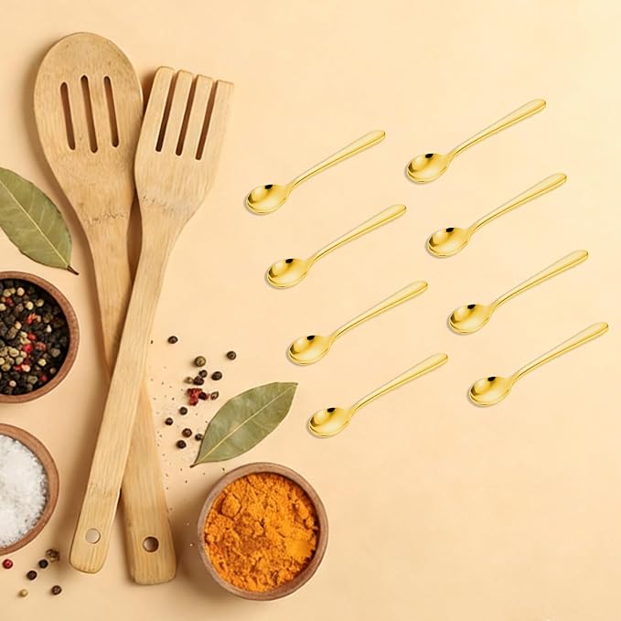 Small Spoons for Spice Jars 8 PCS 3.5 Inch Mini Spoons Gold Stainless Steel - Image 6