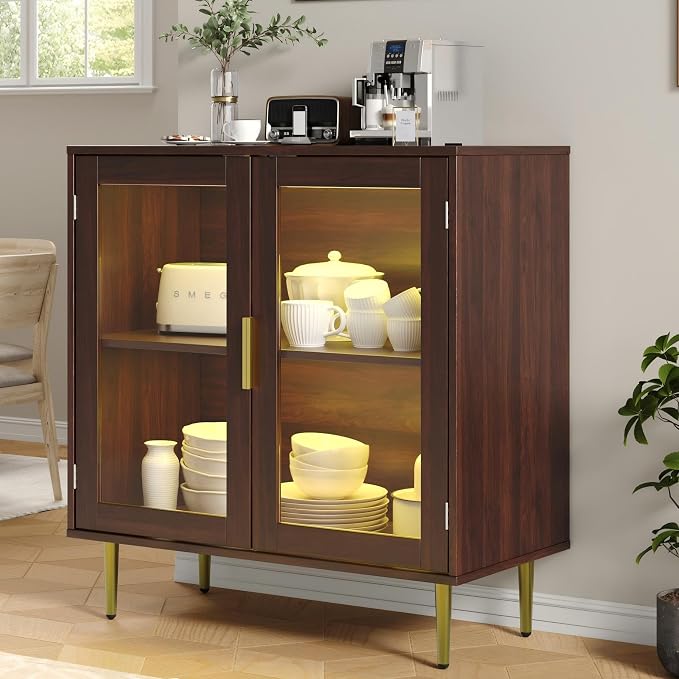 Housoul Buffet Cabinet with LED Lights, Sideboard Cabinet with 2 Doors Acrylic - Image 6