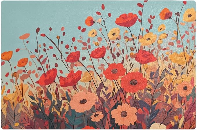 Autumn Poppy Flowers Coffee Mat Coffee Bar Maker Station Pot Spill Machine Pad by QwThum