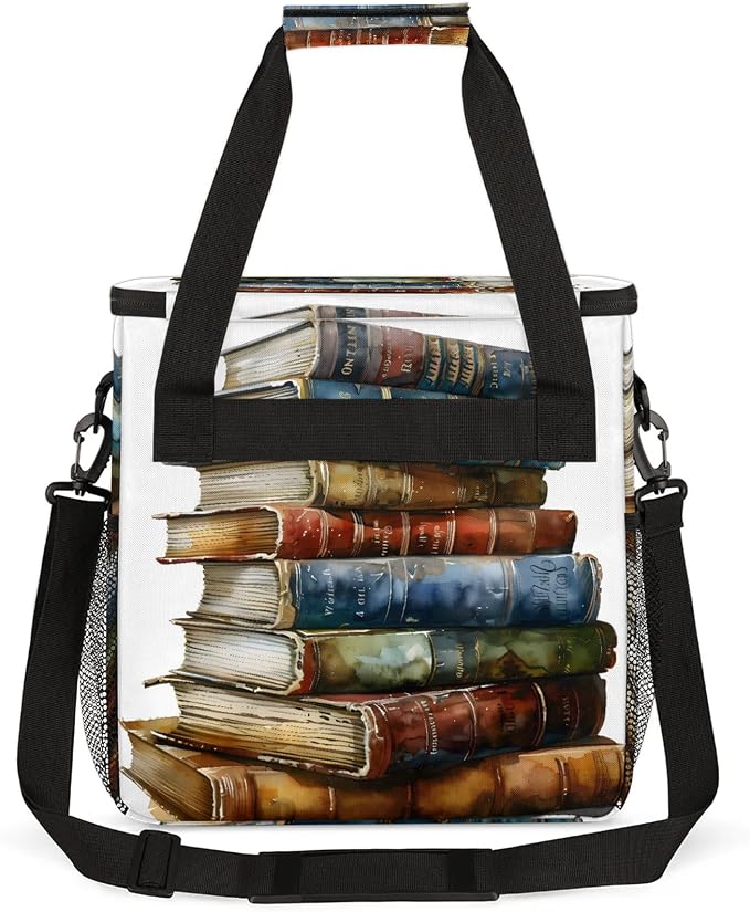 Vintage Books Coffee Maker Carring Bag, Large Insulated Storage Organizer Case - Image 5