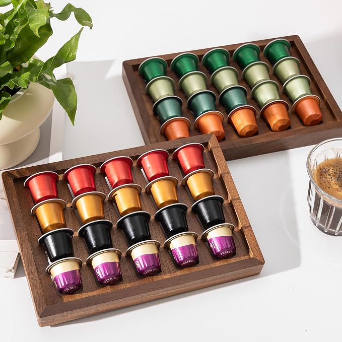 2 PCS Acacia Wood Coffee Pod Holder Tray Compatible by Unknown