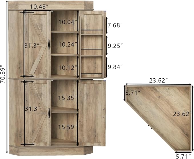 Gyfimoie Corner Cabinet, Kitchen Pantry Storage Cabinet, Freestanding Buffet - Image 2