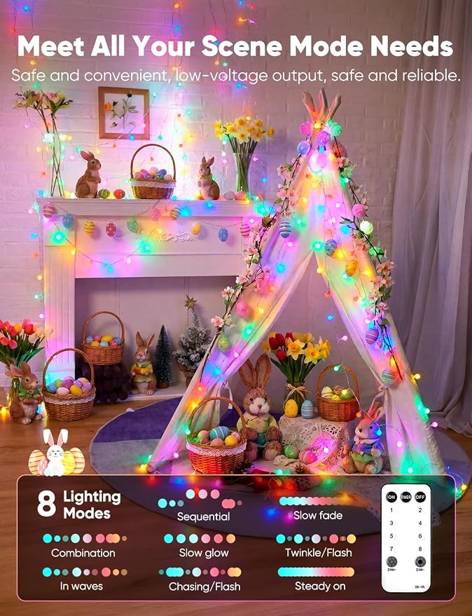 Minetom Globe String Lights, 33 Feet 100 Led Fairy Lights Plug in, 8 Modes - Image 3