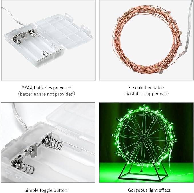 Ariceleo Mini St. Patrick's Day Fairy Lights Battery Operate, 2 Pack Copper - Image 2