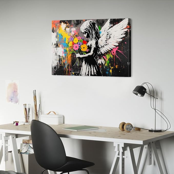 Abstract Graffiti Banksy Canvas Wall Art Banksy Angel Girls Decor Colorful - Image 6