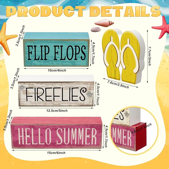 Yuntau 4 Pcs Summer Table Decorations Wooden Sign Flip Flops Table Centerpiece - Image 3