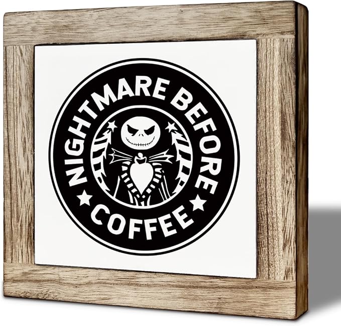 Nightmare Before Coffee Sign, Funny Cafe Decorative, Coffee Tiered Tray by Unknown