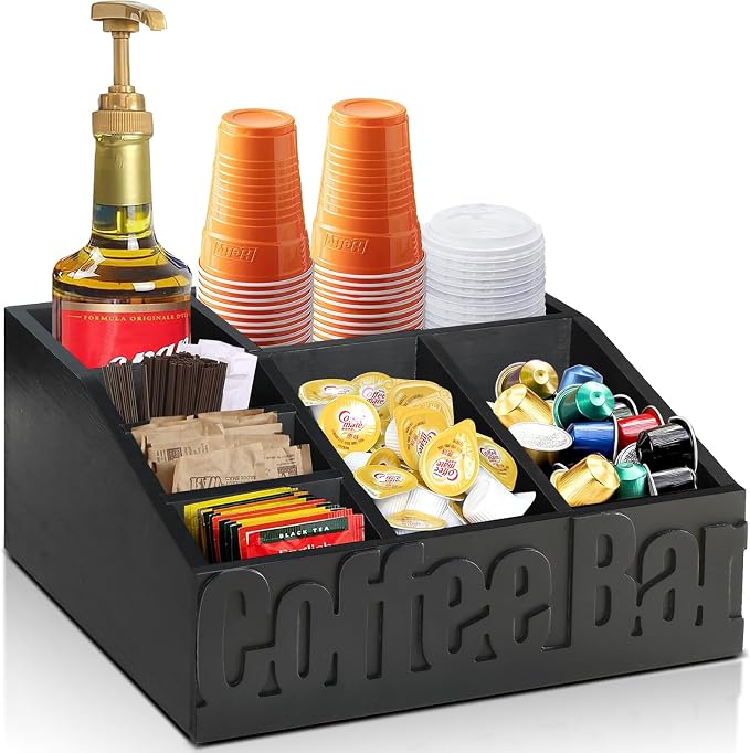 Jorkol Coffee Bar Organizer for Coffee Bar Accessories, Wood Coffee Station by Jorkol