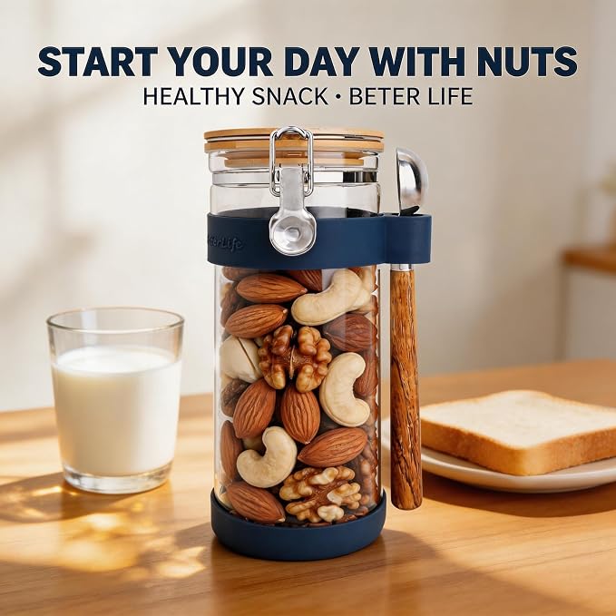 1.5-Quart Large Glass Nuts Storage Container, Airtight Food Storage Jar - Image 3