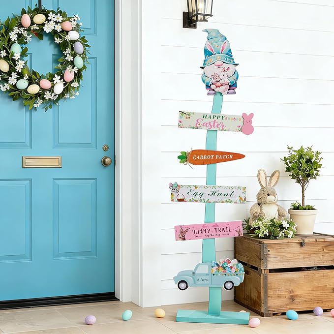 42.9inch Happy Easter Welcome Wooden Porch Sign| Spring Easter Carrot Rabbit - Image 4