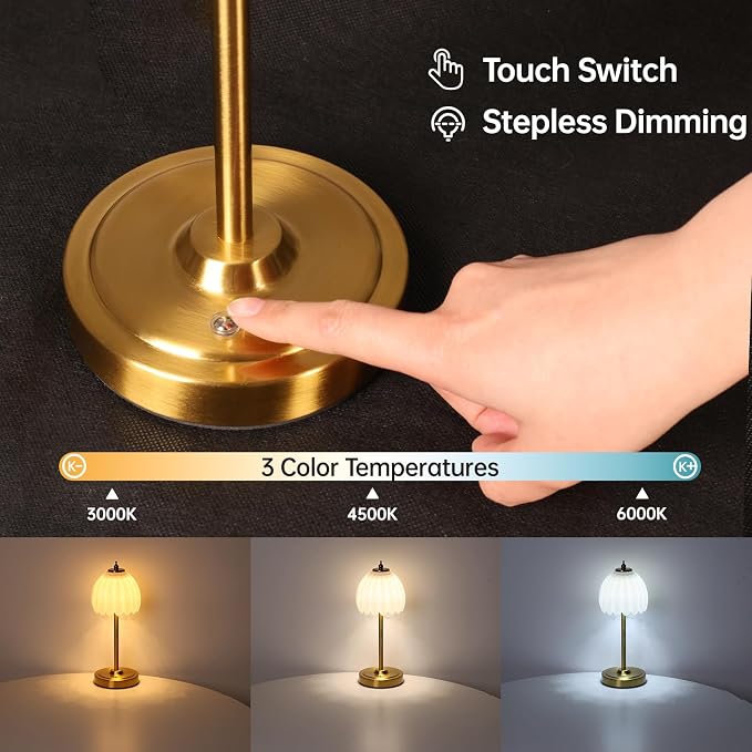 Shenmoyl Tulip Table Lamp with 5000mAh Battery & Touch Control, Cordless Table - Image 4