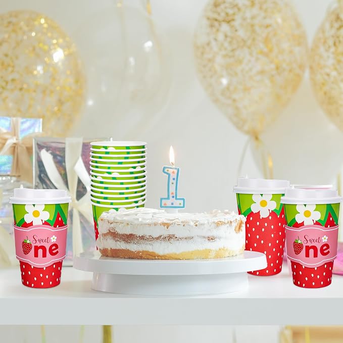 Whaline 50 Set Strawberry Disposable Coffee Cups - Image 6