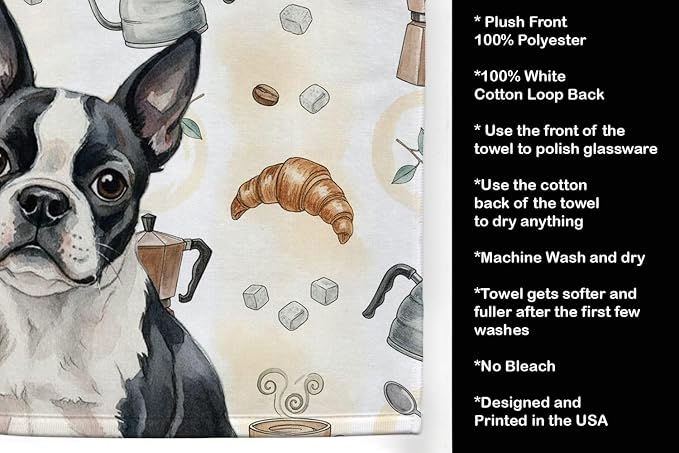 Caroline's Treasures Boston Terrier Coffee Bar Kitchen Towel Velour Plush Front - Image 4