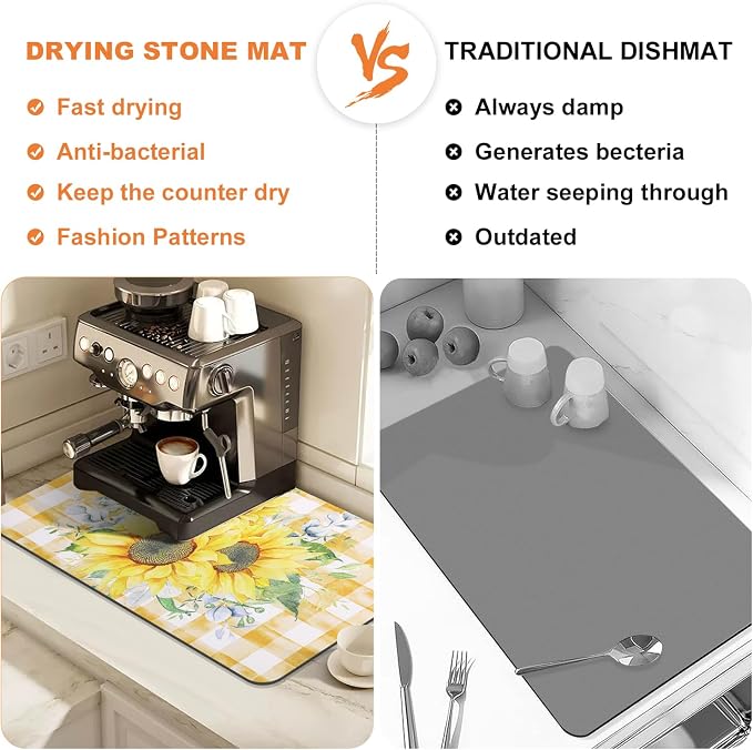 LOKHOM Dish Drying Mat for Kitchen Counter, Vintage Floral Dish Drainer Rack - Image 7