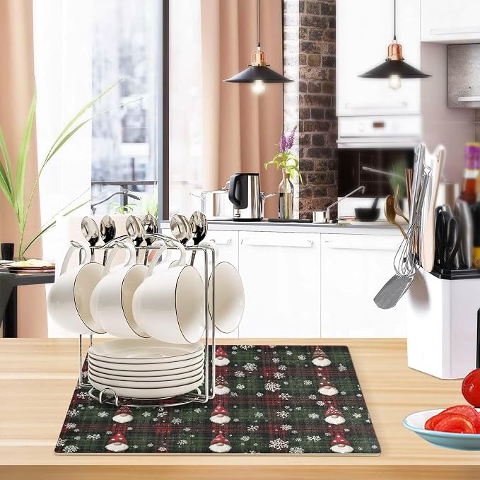 Christmas Gingham Gnome and Snowflakes Coffee Mat Coffee Bar Maker Backed - Image 6