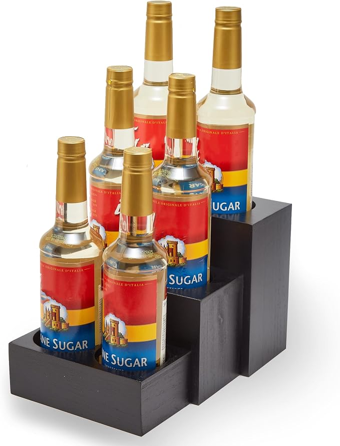 Black Wood Coffee Syrup Rack Organizer, 3 Tier Syrup Bottle Holder by GOVOKOI