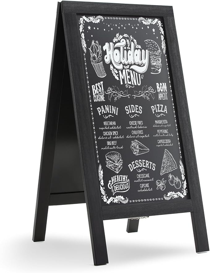 DAHAPYBOO Sandwich Board 48"x24" Solid Pine Wood Rustic Black, Chalk Board Sign by DAHAPYBOO