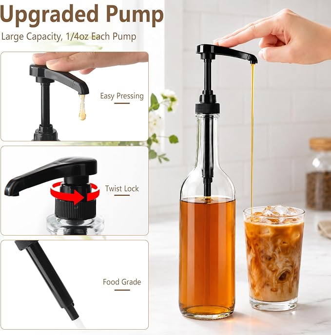 3-Pack 25oz/750ml Round Glass Coffee Syrup Dispenser - Image 4