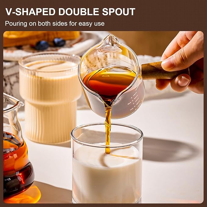 PARACITY Espresso Cups with Handle set of 2, 3.5OZ Double Spout Glass Measuring - Image 3