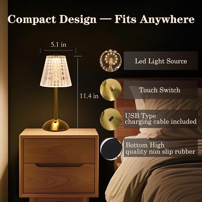 Crystal Table Lamp, 5000mAh Rechargeable Battery Lamp - Image 2
