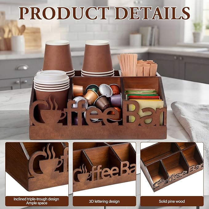 Coffee Station Organizer for Counter Wood Countertop Accessories Organizer - Image 3