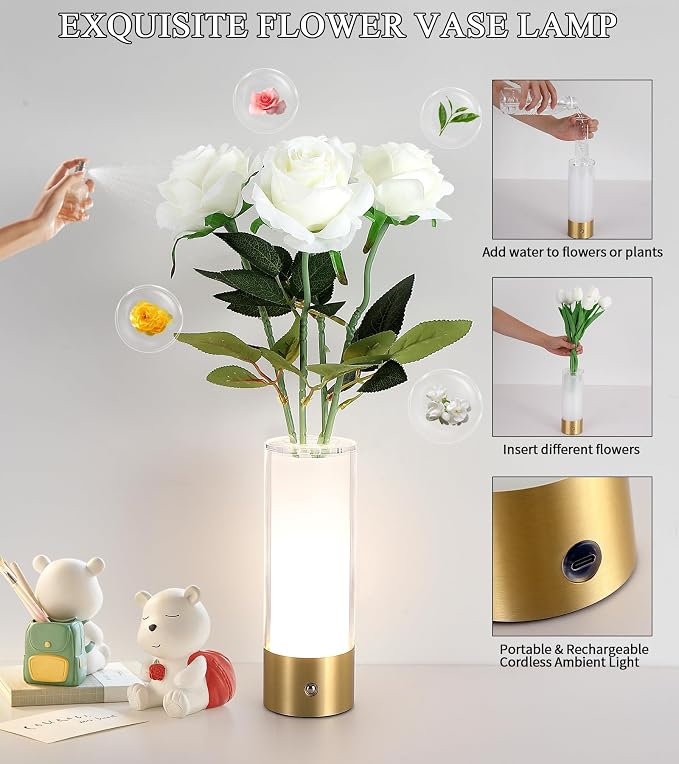 AIHYING Flower Night Light, Touch Vase Lamp, Rechargeable Cordless Table Lamp - Image 3