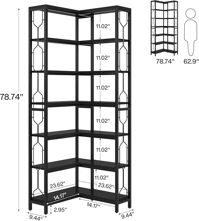 Tribesigns Corner Shelf, 7-Tier Industrial Corner Bookshelf, Wood and Metal - Image 2