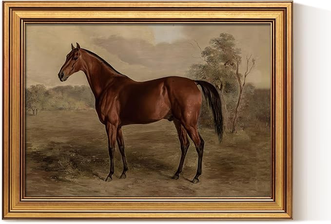 VIYYIEA Gold Framed Canvas Prints Art, Vintage Horse Painting, Rustic Farmhouse by VIYYIEAART