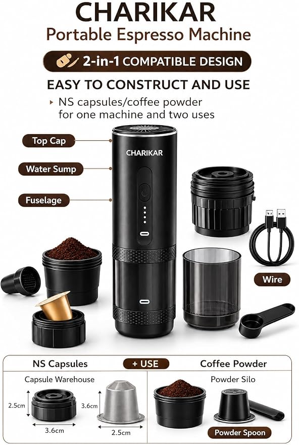 Portable Espresso Machine, Self-Heating Travel Coffee Maker, 20 Bar 7500mAh - Image 7