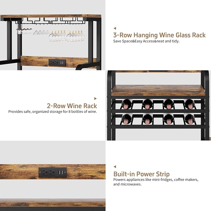 Mini Fridge Stand with Power Outlet, Microwave Stand with Wine Rack, Coffee bar - Image 8