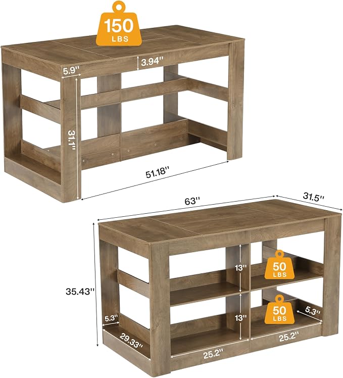 Tribesigns 63-Inch Bar Table, Rectangular Counter Height Table, Wood Pub Table - Image 2